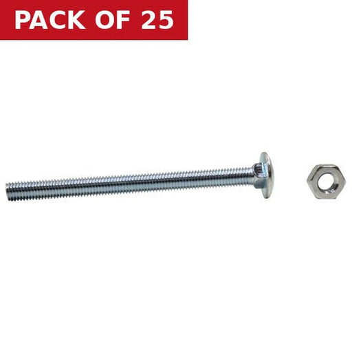 Centurion M10 x 130mm ZP Cup Sq Hex Carriage Bolts & Nuts - Pack of 25