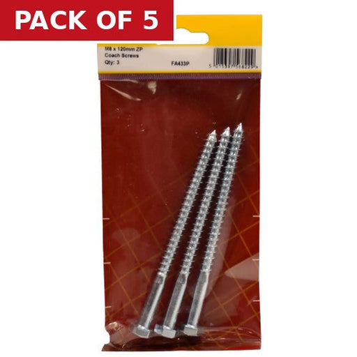 Centurion M8 x 120mm ZP Coach Screws (Pack of 3) - Pack of 5