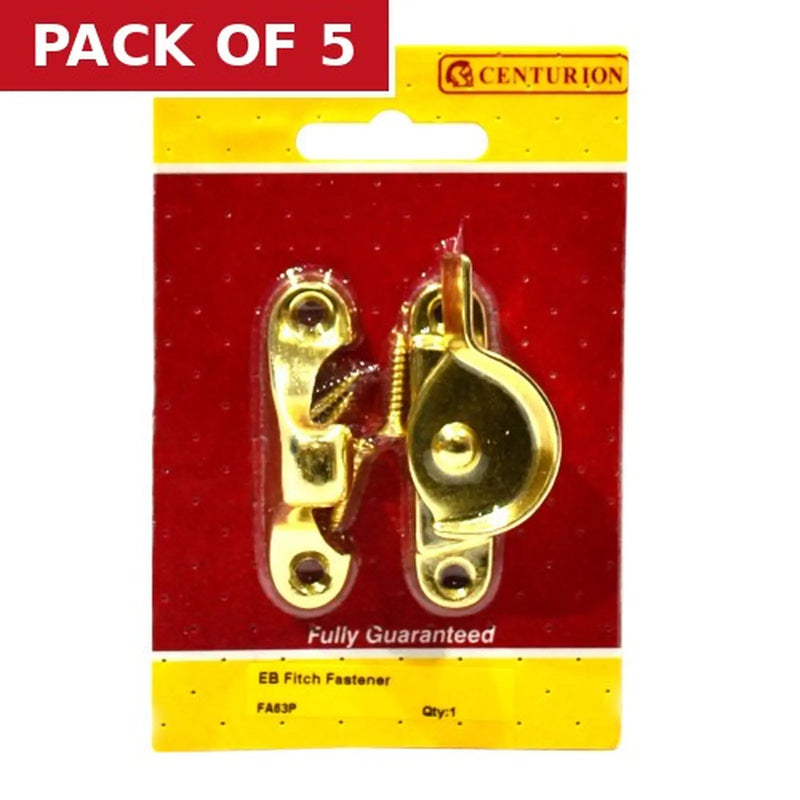 Centurion Fitch Fastener, Electro Brassed, 60mm - Pack of 5