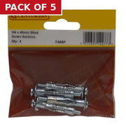 Centurion M4 x 45mm ZP Blind Screw Anchors  (Pack of 4) - Pack of 5