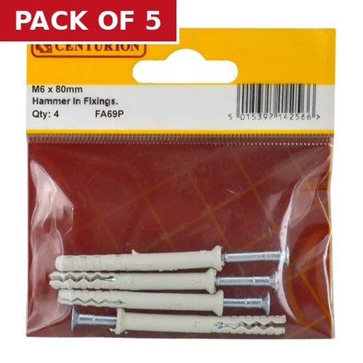 Centurion M6 x 80mm Hammer In Frame Fixings  (Pack of 4) - Pack of 5