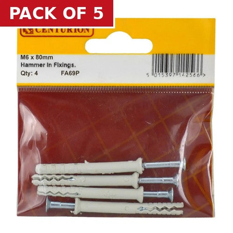 Centurion M6 x 80mm Hammer In Frame Fixings  (Pack of 4) - Pack of 5