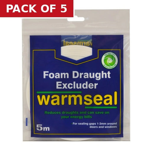 Centurion Warmseal PVC Foam Draught Excluder, White, 5m - Pack of 5