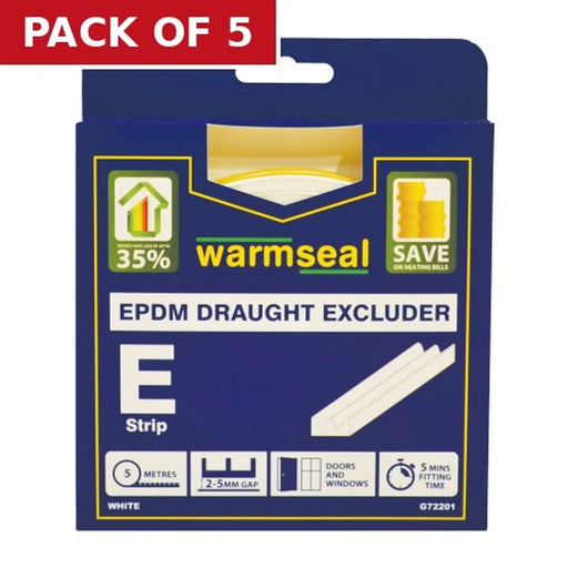 Centurion Warmseal 'E' Profile Long-life Foam Draught Excluder, White, 5m - Pack of 5