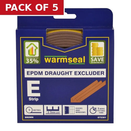 Centurion Warmseal 'E' Profile Long-life Foam Draught Excluder, Brown, 5m - Pack of 5