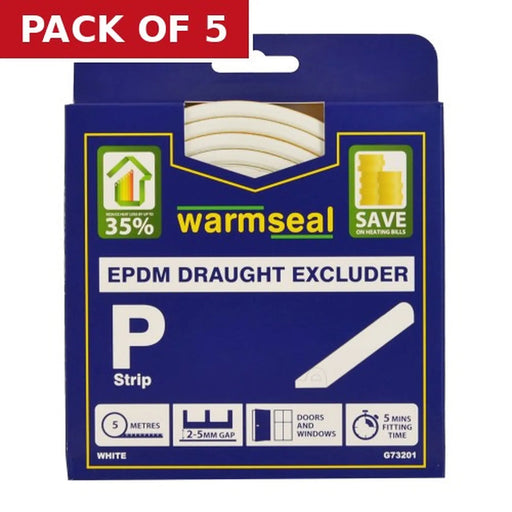 Centurion Warmseal 'P' Profile Long-life Foam Draught Excluder, White, 5m - Pack of 5