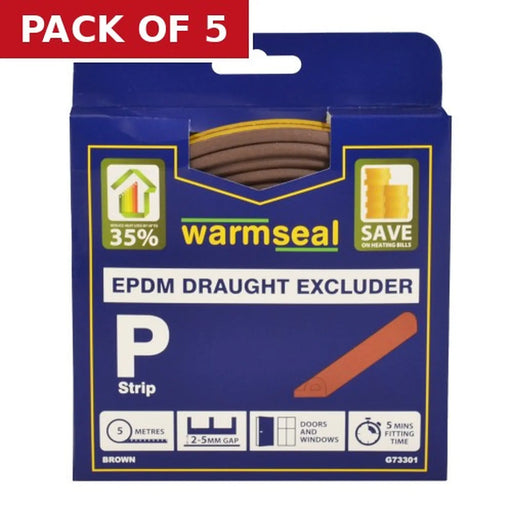 Centurion Warmseal 'P' Profile Long-life Foam Draught Excluder, Brown, 5m - Pack of 5