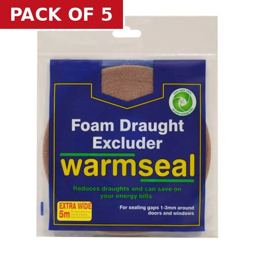 Centurion Warmseal Extra Wide PVC Foam Draught Excluder, Brown, 5m - Pack of 5
