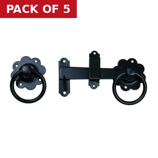 Centurion Plain Ring Gate Latch, Epoxy Black, 150mm - Pack of 5