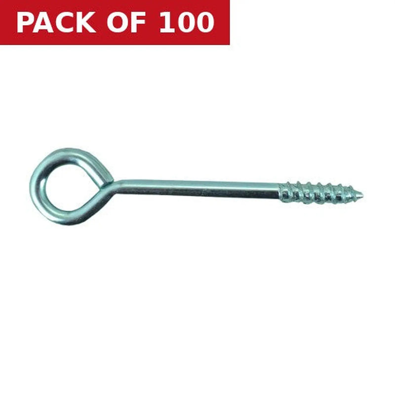 Centurion Screw In Steel Vine Eyes - Zinc Plated - 75mm x 12mm - Pack of 100