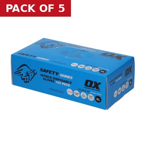 Centurion OX NITRILE DISPOSABLE GLOVES- 100 PACK- XL - Pack of 5