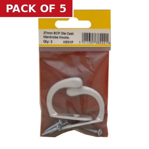 Centurion 50mm Die Cast Single Wardrobe Hook - Satin Chrome - Pack of 2