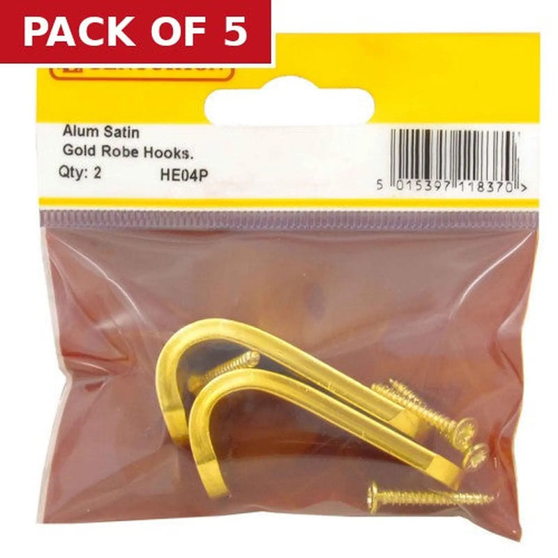 Centurion 50mm Flat Pattern Robe Hook - Gold Anodised Aluminium - Pack of 2