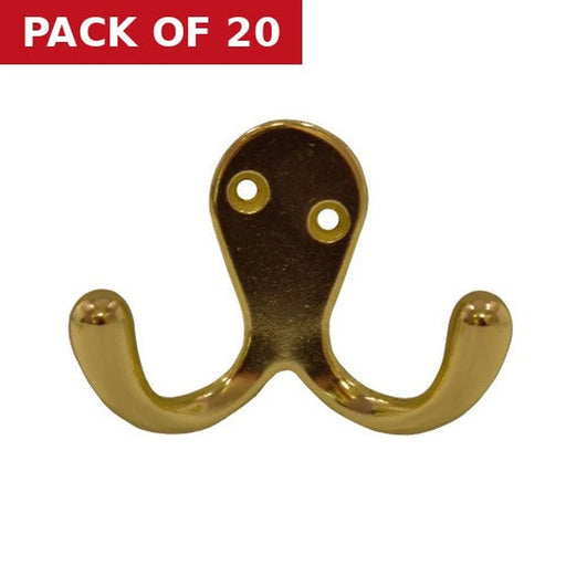 Centurion 70mm Die Cast Double Robe Hook - Brass - Pack of 20