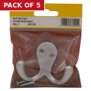 Centurion 70mm Die Cast Double Robe Hook - Satin Chrome - Pack Qty 1 - Pack of 5