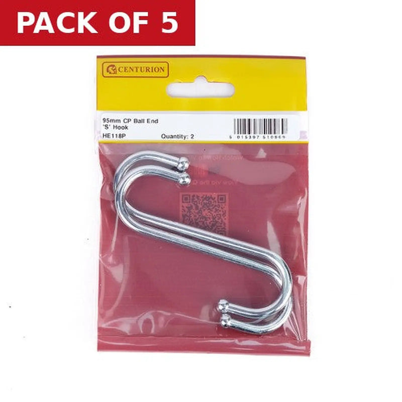 Centurion 100mm CP Ball End S Hook (pack of 2) - Pack of 5