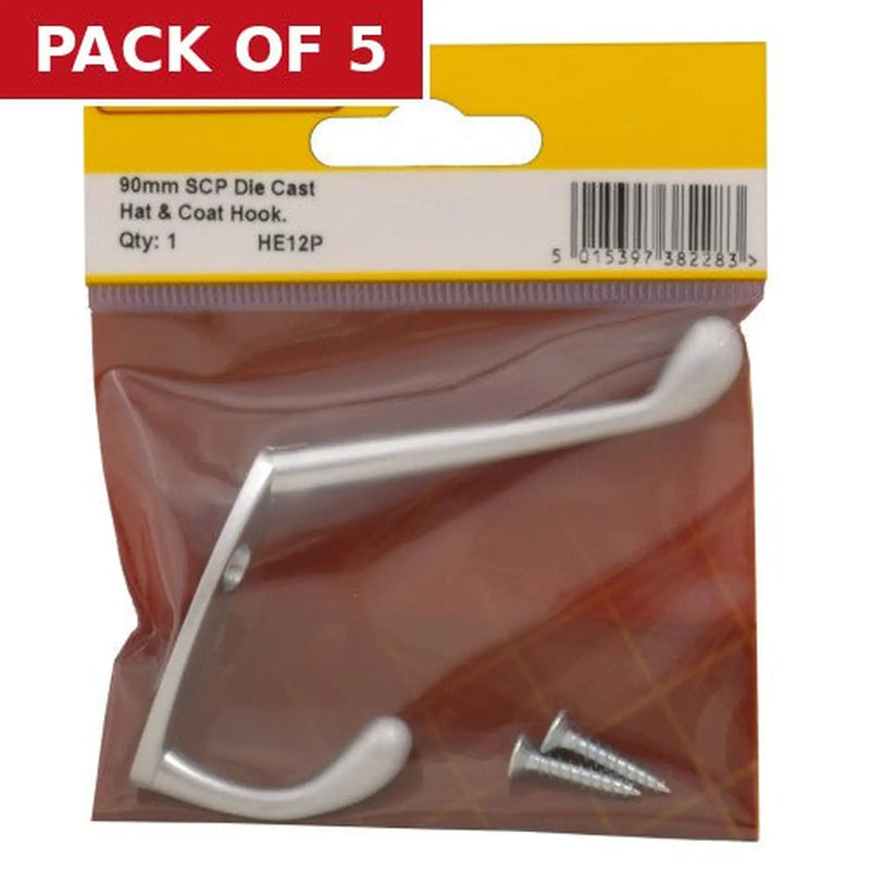 Centurion 105mm Die Cast Hat & Coat Hook - Satin Chrome - Pack Qty 1 - Pack of 5