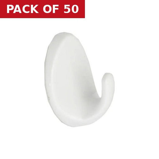 Centurion 58mm White Plastic Self Adhesive Oval Hook - Pack of 50