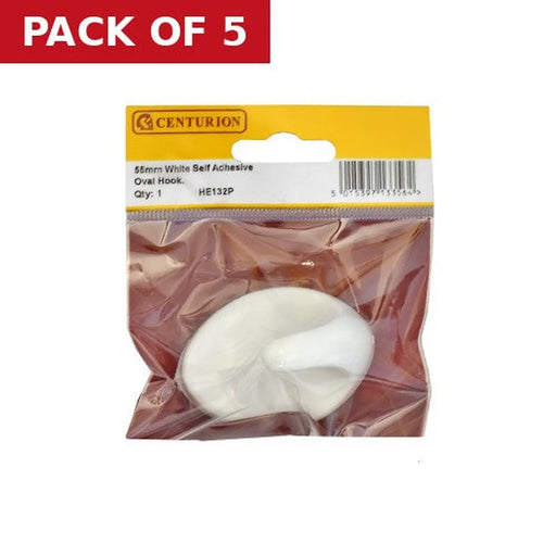 Centurion 58mm White Plastic Self Adhesive Oval Hook - Pack of 5
