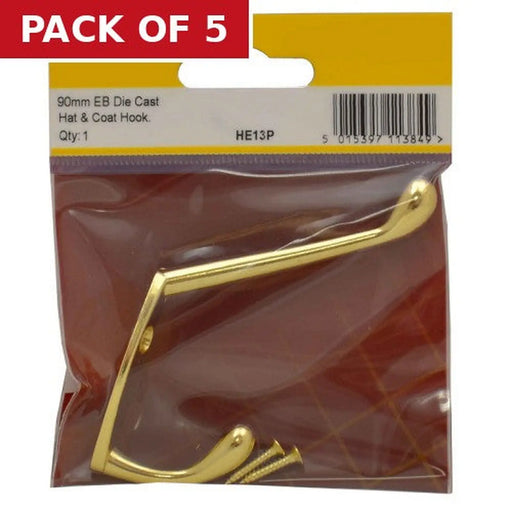 Centurion 105mm Die Cast Hat & Coat Hook - Brass - Pack Qty 1 - Pack of 5