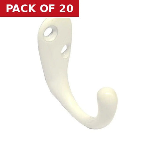 Centurion 50mm Die Cast Single Wardrobe Hook - White - Pack of 20