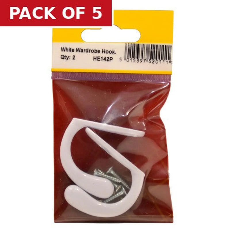Centurion 50mm Die Cast Single Wardrobe Hook - White - Pack of 2