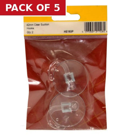 Centurion 40mm Clear Plastic Suction Hook (Pack of 2) - Pack of 5