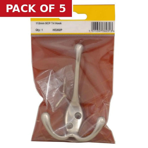 Centurion 107mm Die Cast Tri Hook - Satin Chrome - Pack Qty 1 - Pack of 5