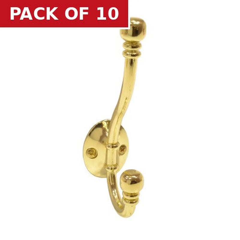 Centurion 130mm Premium Ball End Hat & Coat Hook - Brass - Pack of 10