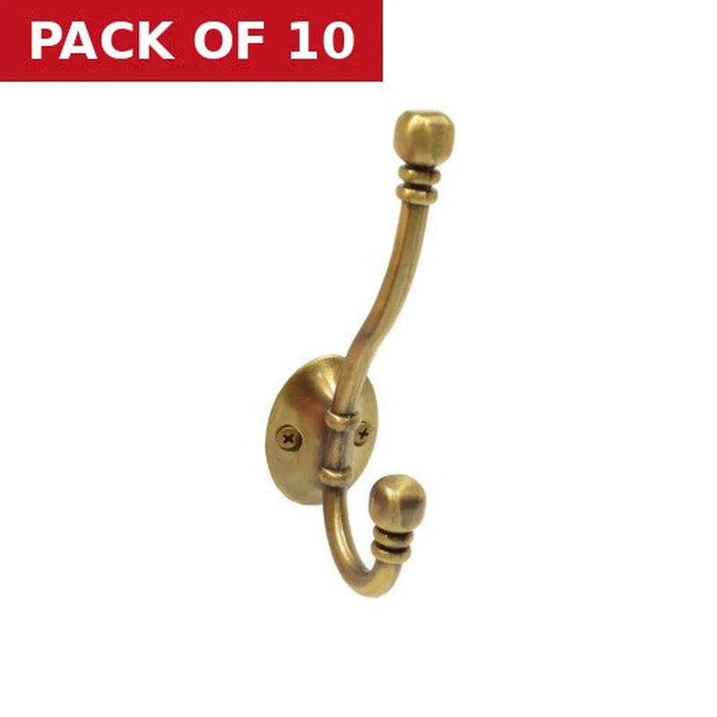 Centurion 130mm Premium Ball End Hat & Coat Hook - Antique Brass - Pack of 10