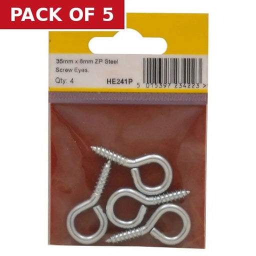Centurion Steel Screw Eyes - Zinc Plated - 35mm x 3.6mm - (Pack of 4) - Pack of 5