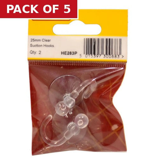 Centurion 25mm Clear Plastic Suction Hook (Pack of 2) - Pack of 5