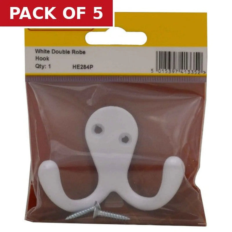 Centurion 70mm Die Cast Double Robe Hook - White - Pack Qty 1 - Pack of 5