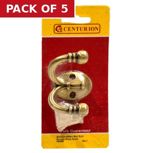 Centurion Ball End Double Robe Hook - Antique Brass - Pack Qty 1 - Pack of 5