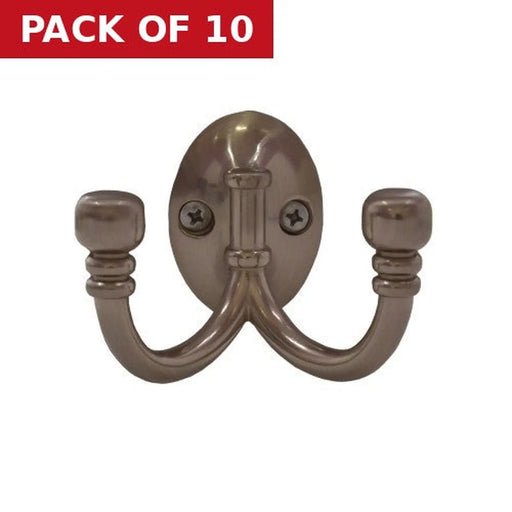 Centurion Premium Ball End Double Robe Hook - Satin Nickel - Pack of 10