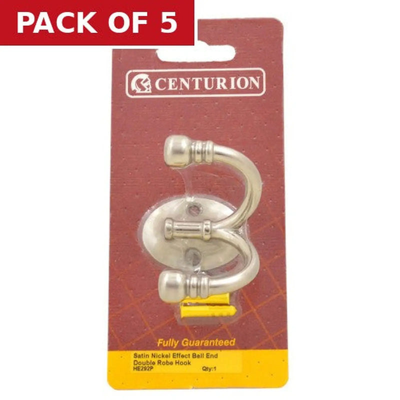 Centurion Premium Ball End Double Robe Hook - Satin Nickel - Pack Qty 1 - Pack of 5