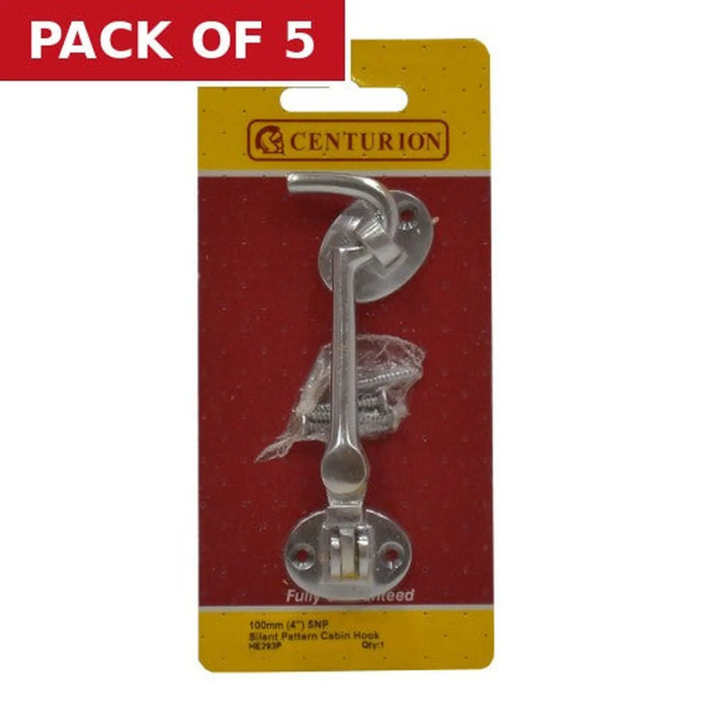Centurion Silent Pattern Brass Cabin Hooks, Satin Nickel, 100mm - Pack of 5