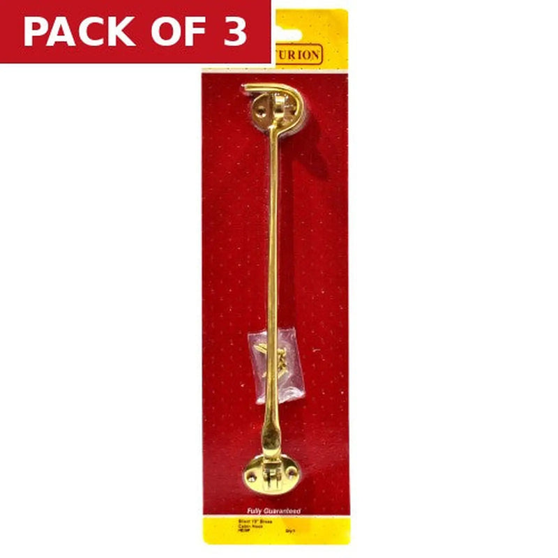 Centurion Silent Pattern Brass Cabin Hooks, Polished Brass, 250mm - Pack of 3