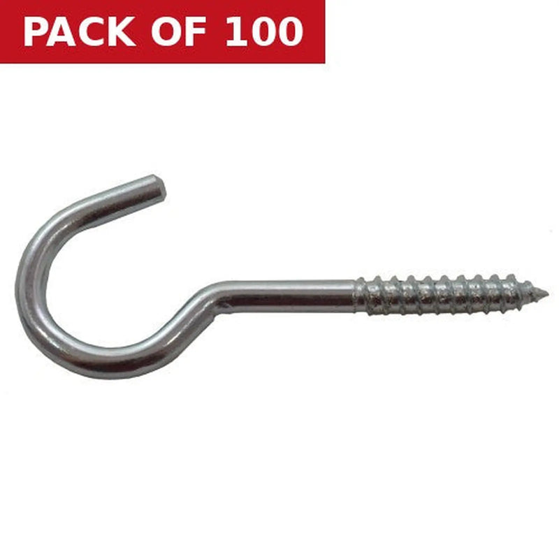 Centurion Steel Screw Hooks - Zinc Plated - 80mm x 12mm - Pack of 100
