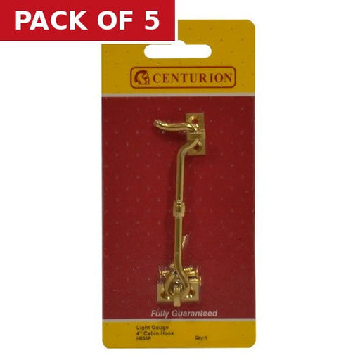Centurion Solid Brass Cabin Hooks, Polished Brass, 100mm - Pack of 5