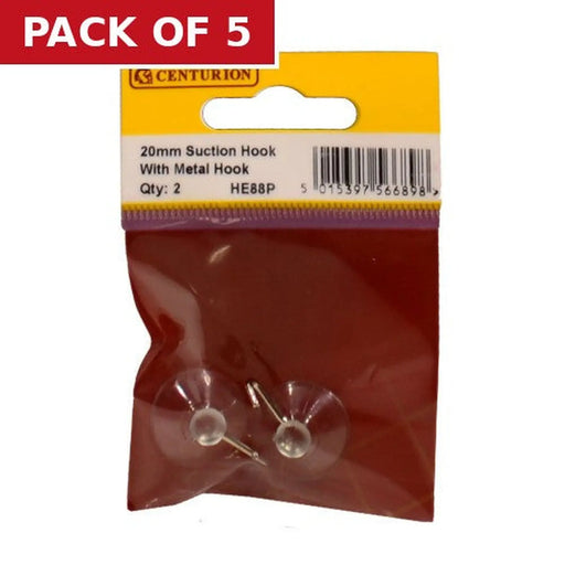 Centurion 20mm Suction Hook with Metal Hook - Pack of 5