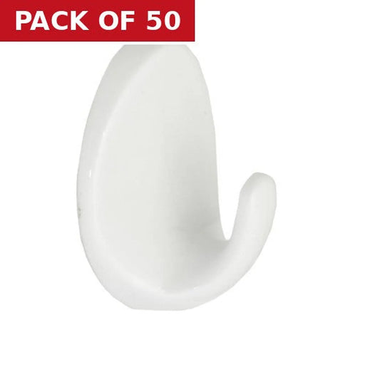 Centurion 38mm White Plastic Self Adhesive Oval Hook - Pack of 50