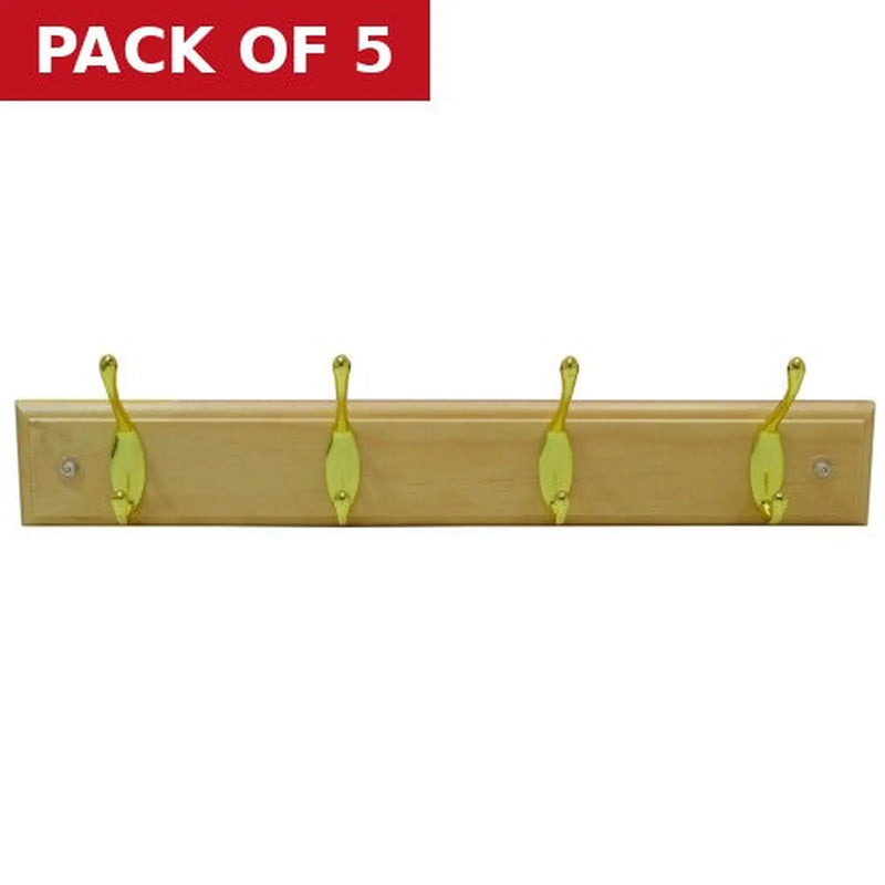 Centurion 4 Standard Hook Rail - Brass Hooks - Pine Board - Pack of 5