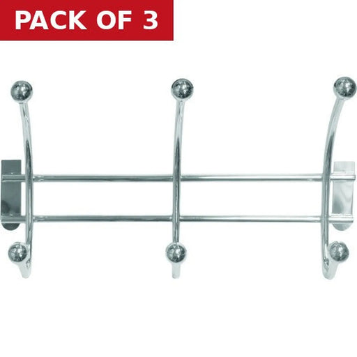 Centurion Over the Door Metal Hat & Coat Rail - 3 Ball End Hooks - Polished - Pack of 3