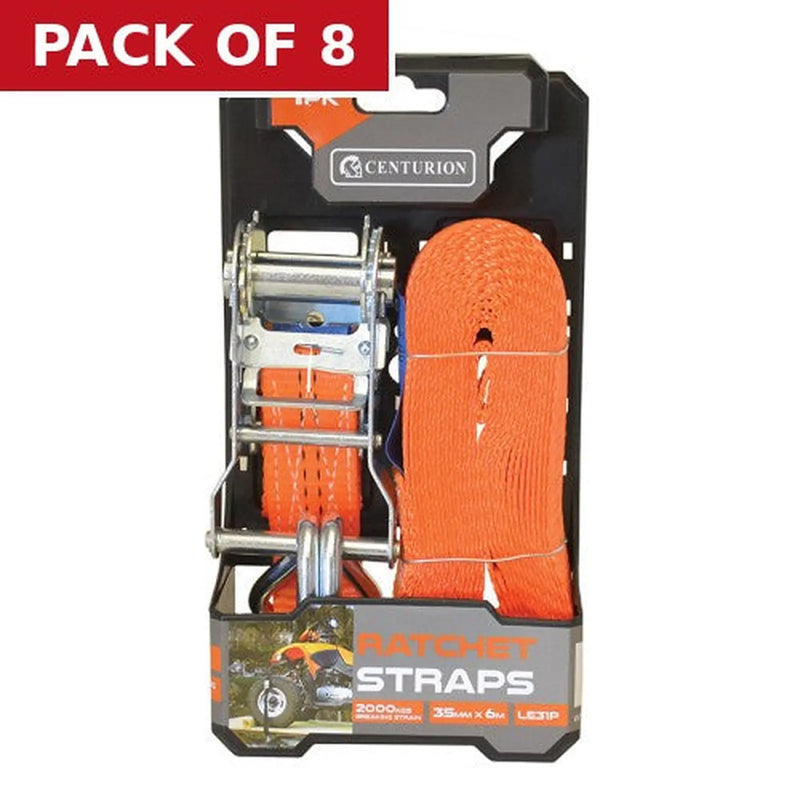 Centurion Ratchet Strap - 2000kg Breaking Strength - 6m Length - 35mm Width - Pack of 8