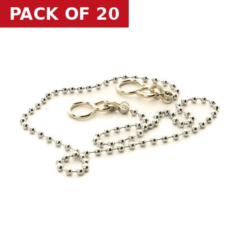 Centurion Sink Ball Chain With Hooks, Chrome Plated, 450mm, No.6 - Pack of 20