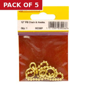 Centurion Sink Ball Chain With Hooks, Polished Brass, 300mm, No.6 - Pack of 5
