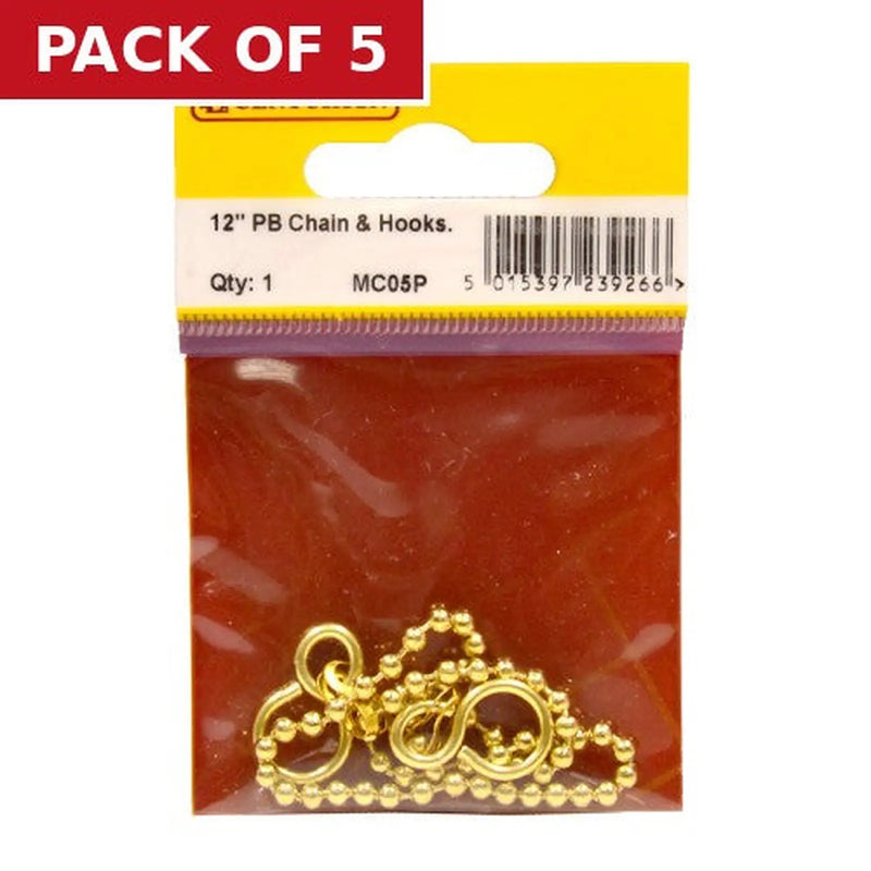 Centurion Sink Ball Chain With Hooks, Polished Brass, 300mm, No.6 - Pack of 5
