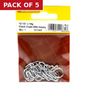 Centurion Open Clock Chain with Hooks, Chrome Plated, 300mm - Pack of 5