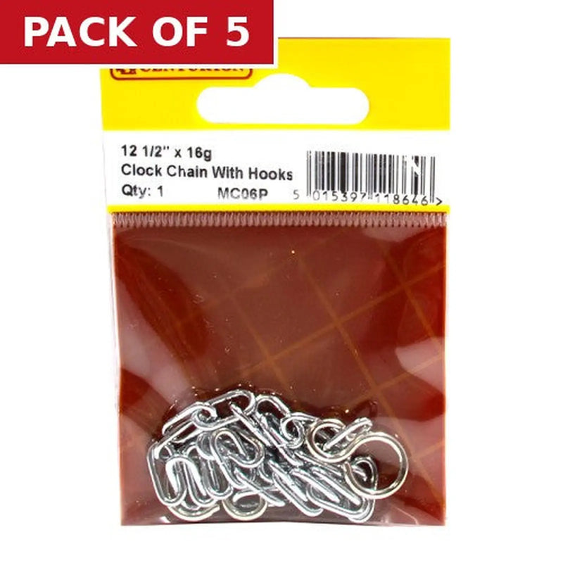Centurion Open Clock Chain with Hooks, Chrome Plated, 300mm - Pack of 5